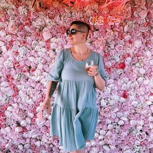 Green Midi Sundress with Dolman Sleeves and Crew Neck
